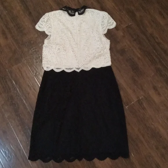 Betsy Johnson Ivory and Black Lace Dress with Collar Size 14 - Picture 11 of 12